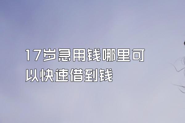 17岁急用钱哪里可以快速借到钱